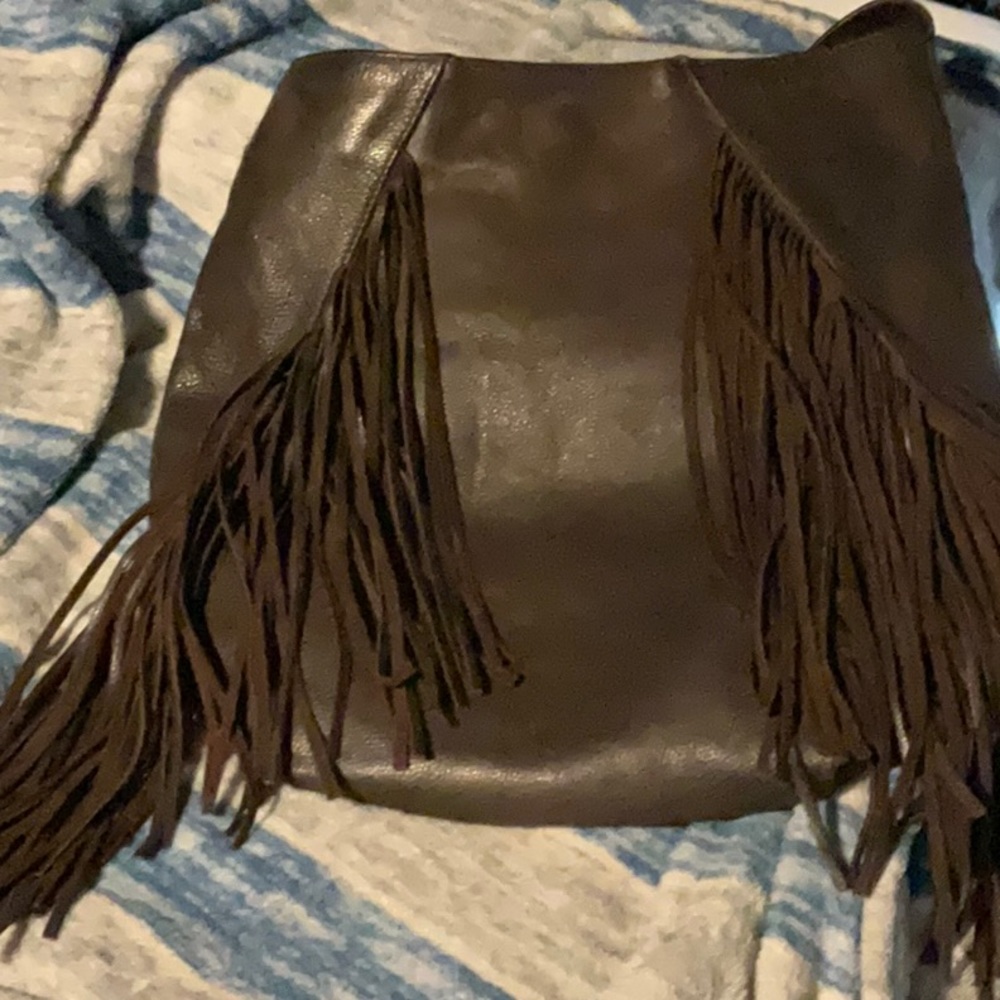 ZARA Dark brown leather fringe shoulder bag